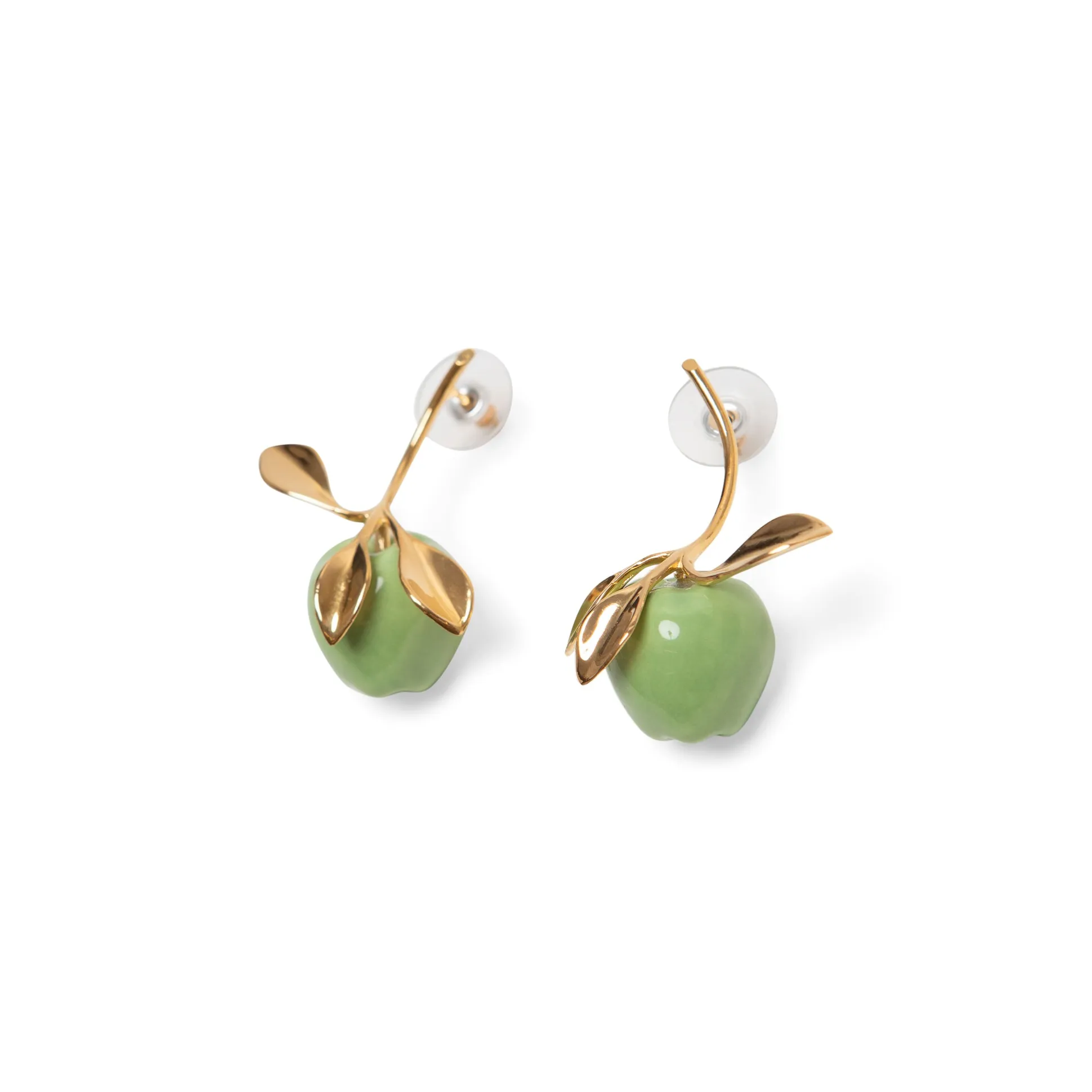 Andrés Gallardo Green Apple Stem Gold-Plated Post Earrings