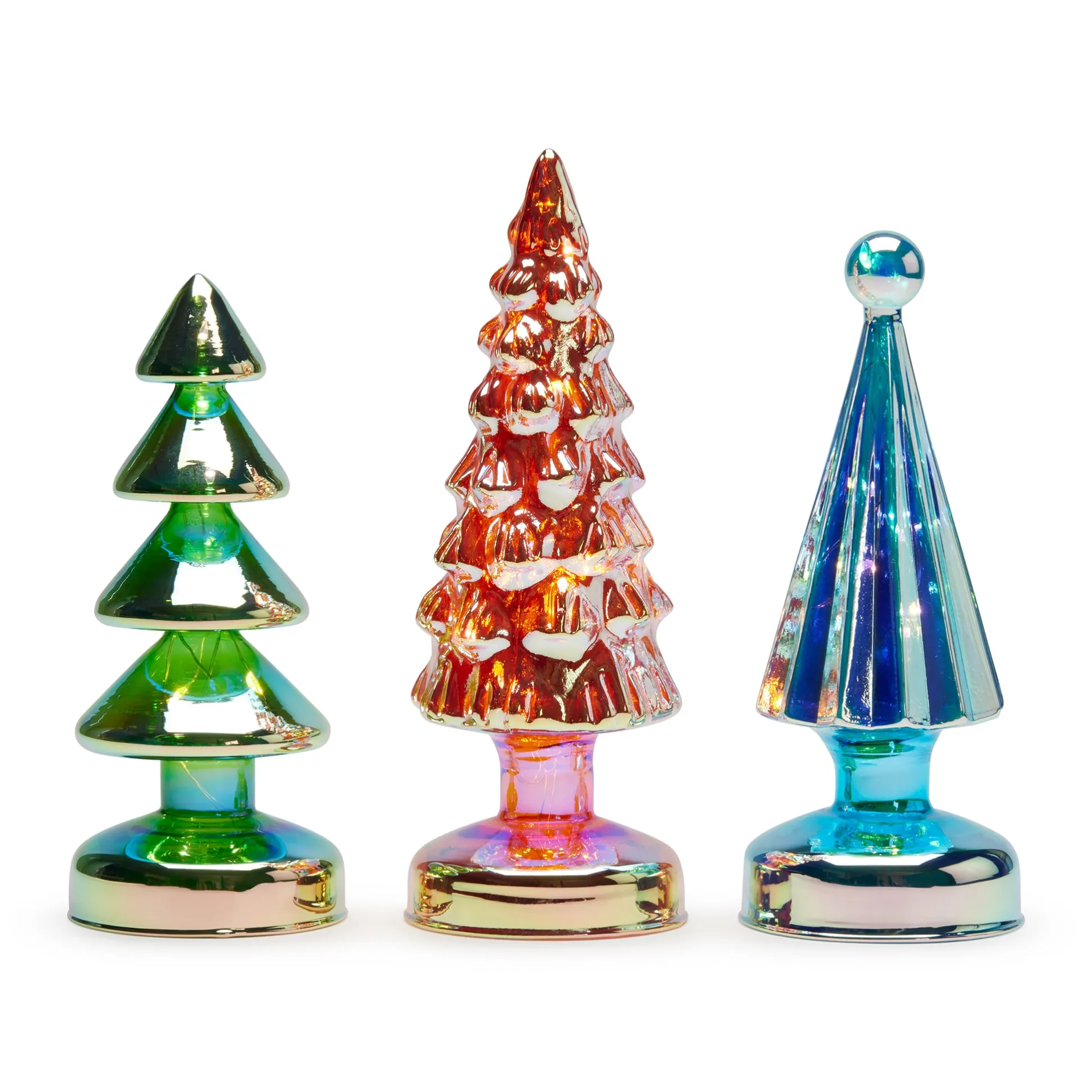 Colorful LED Lighted Mini Glass Trees - Set of 3