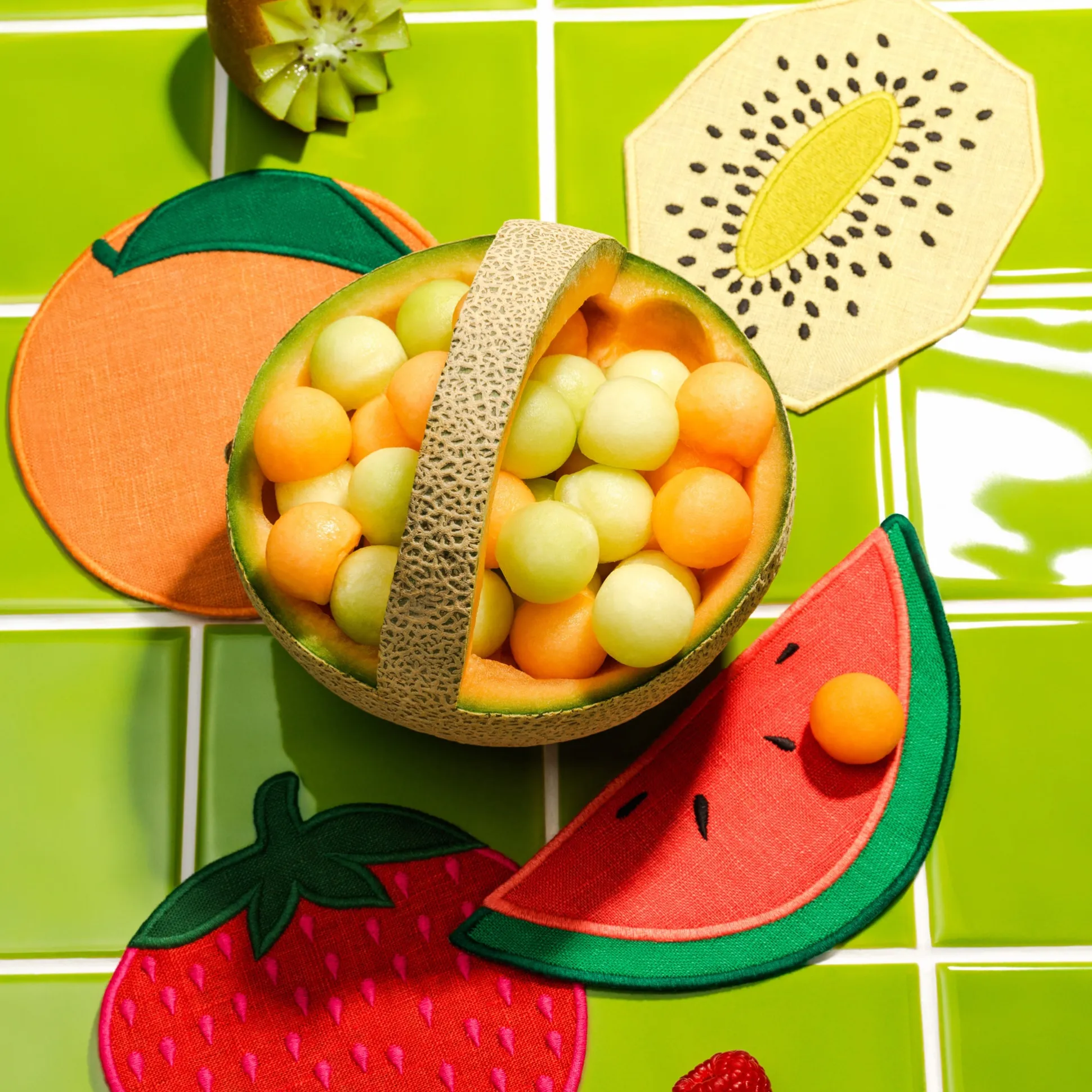 Fruit Salad Linen Cocktail Napkins - Set of 4