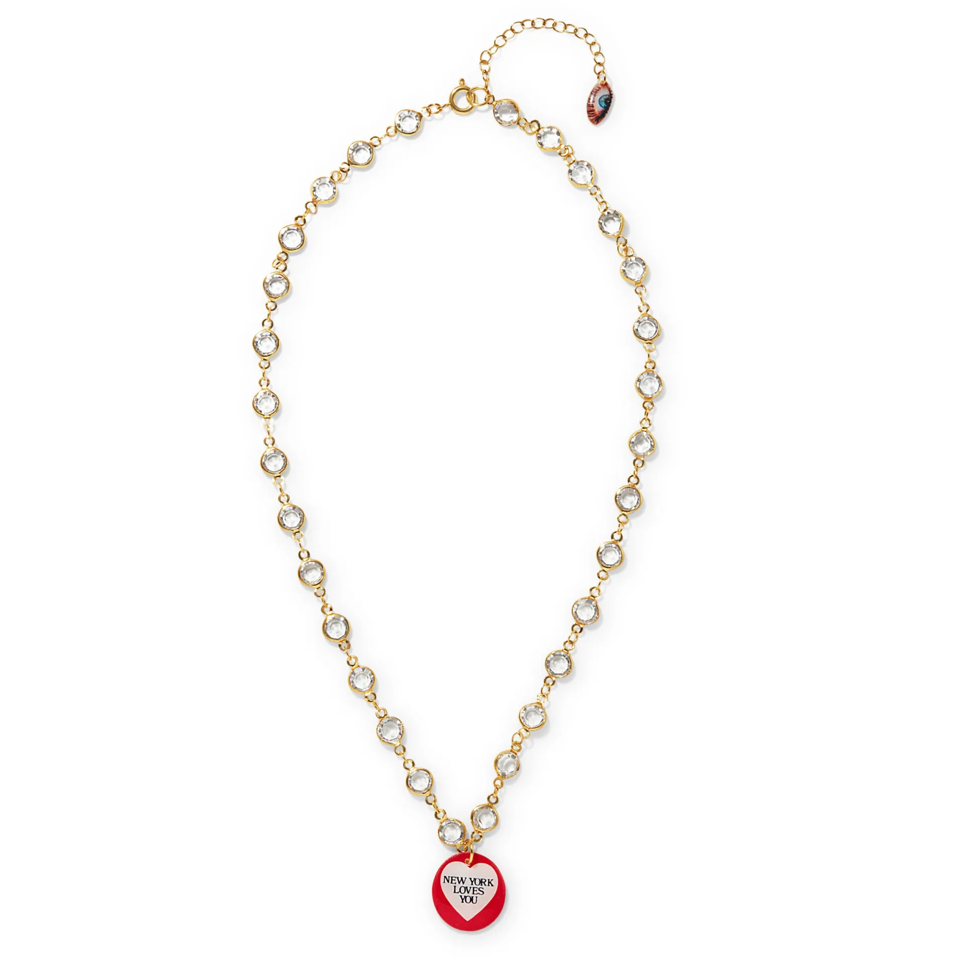 Haricot Vert Crystal Chain NYC Pendant Necklace