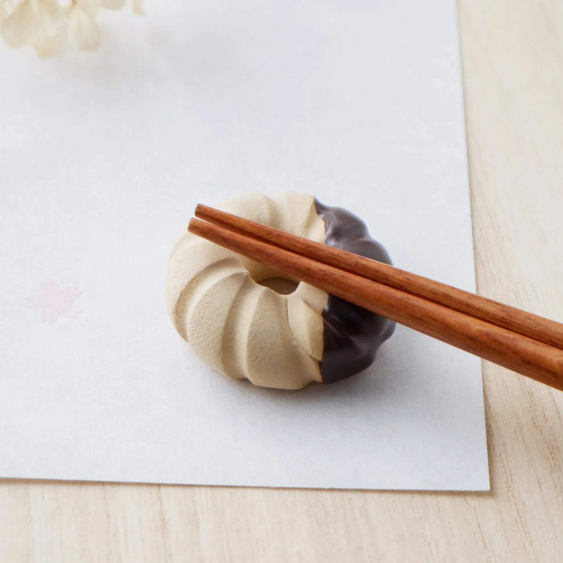 Japanese Ceramic Food Chopsticks Rest - Chocolate French Crueller
