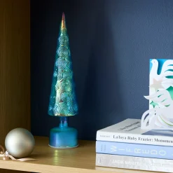 LED Lighted Starry Night Spinning Glass Tree