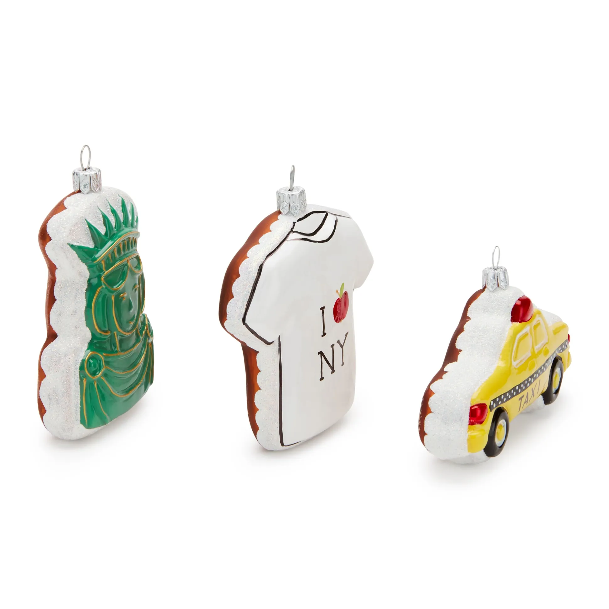 NYC Gingerbread Glass Ornaments - Set of 3