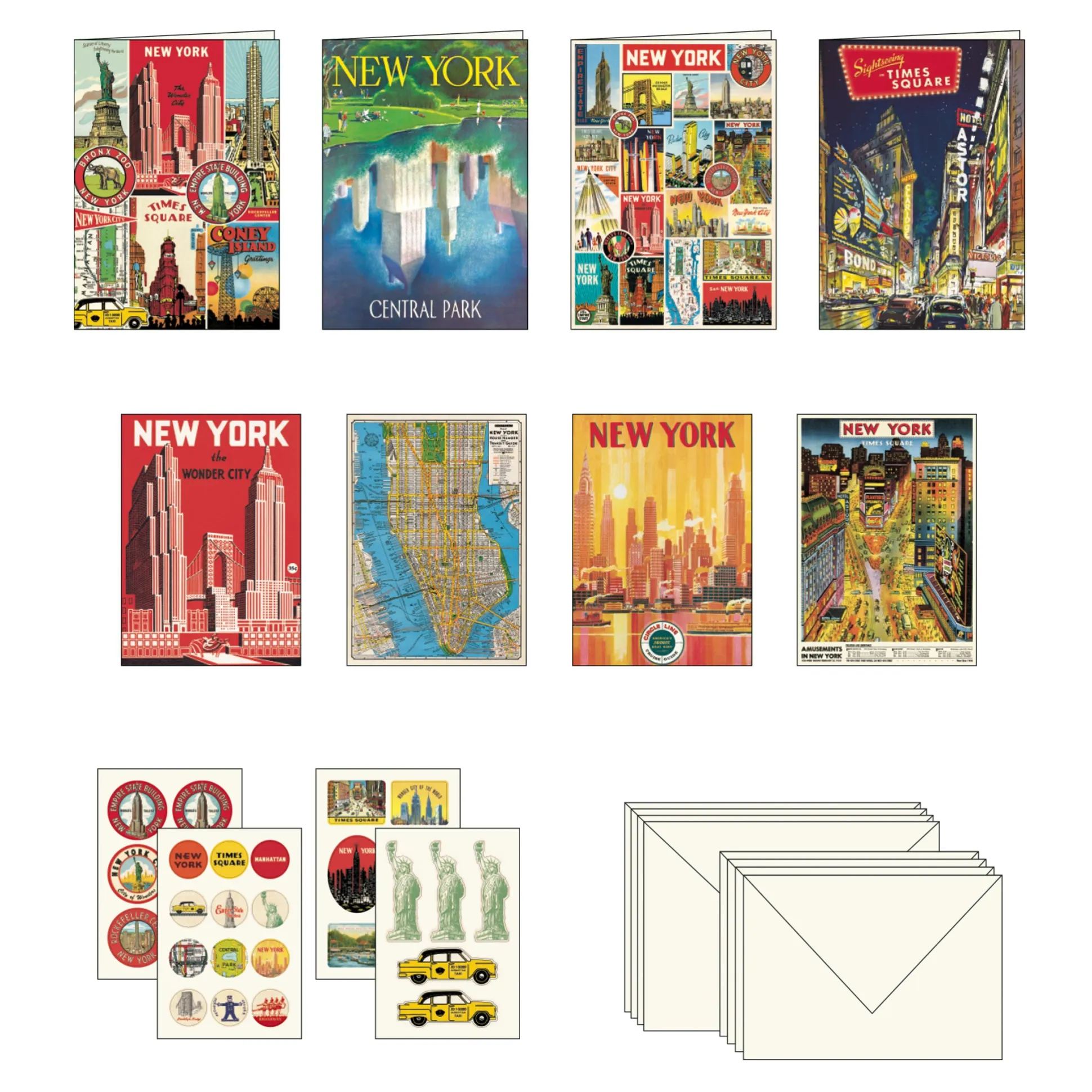 NYC Vintage Attractions Notecards - Set of 8