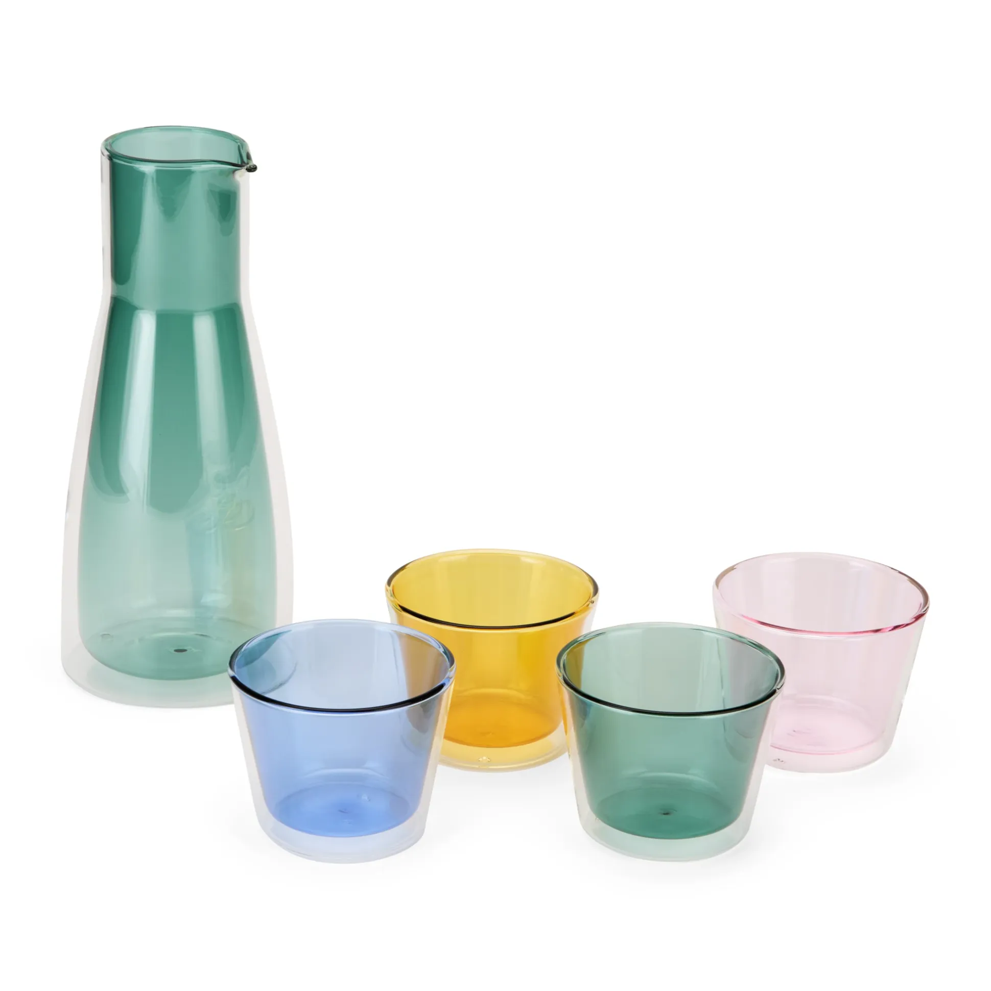 Rocks Double-Wall Glass Carafe with Cups - Set of 5