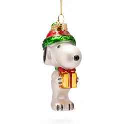 Snoopy Glass Holiday Ornament - Snoopy with Present