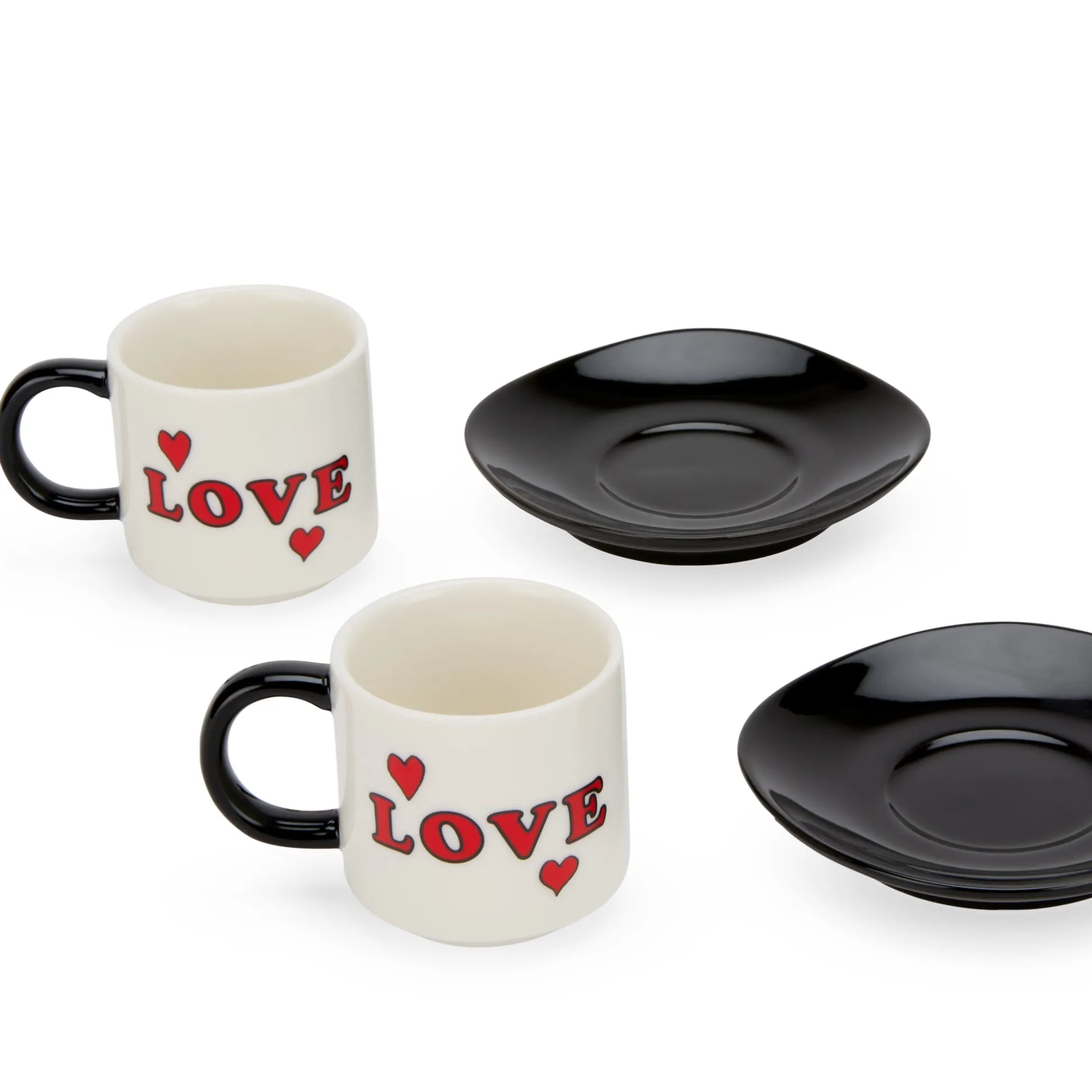 Snoopy Love Stacking Stoneware Espresso Cups & Saucers - Set of 2
