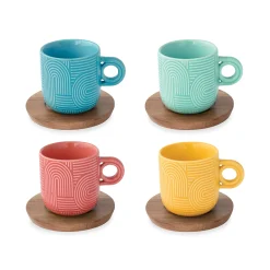 Take a Loop Porcelain Espresso Cups & Wood Saucers - Set of 4