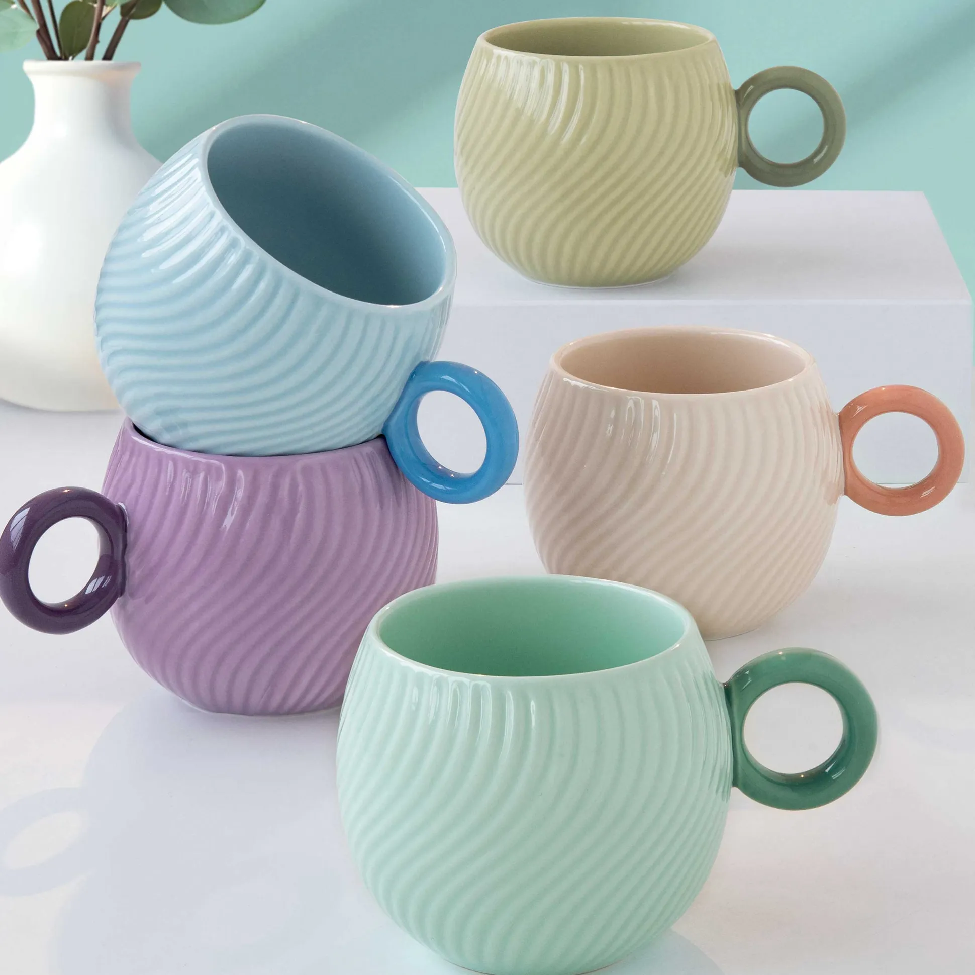Waves Porcelain Espresso Cups - Set of 6
